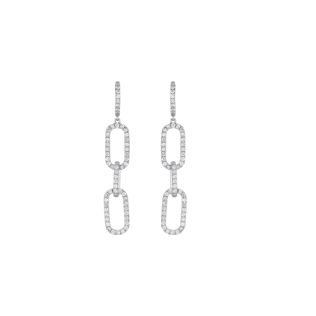 18K White Gold Diamond Hoop and Link Dangle Earrings