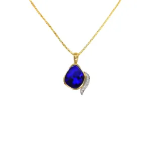 18K Yellow Gold Solid Black Opal and Diamond Pendant - 20735876