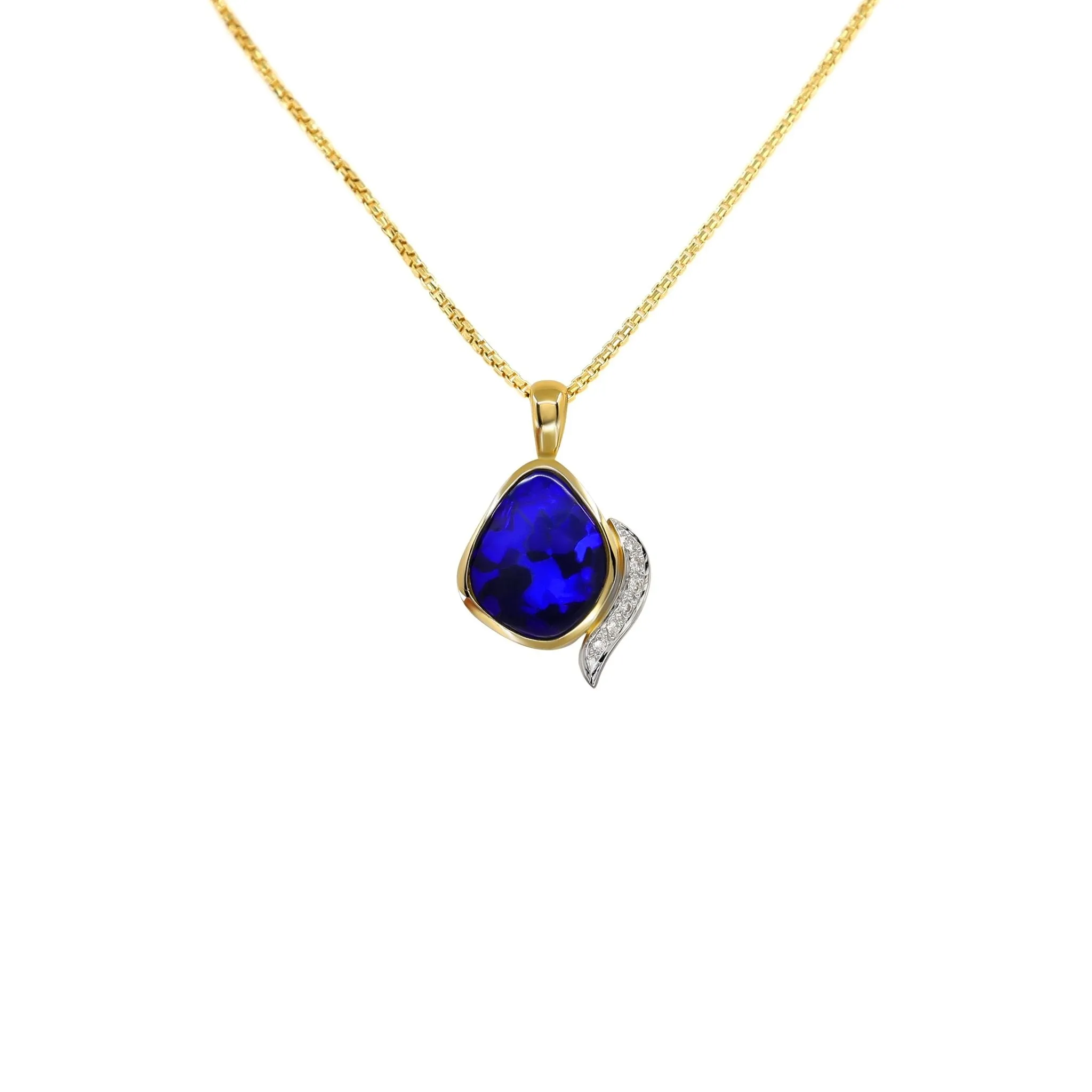 18K Yellow Gold Solid Black Opal and Diamond Pendant - 20735876