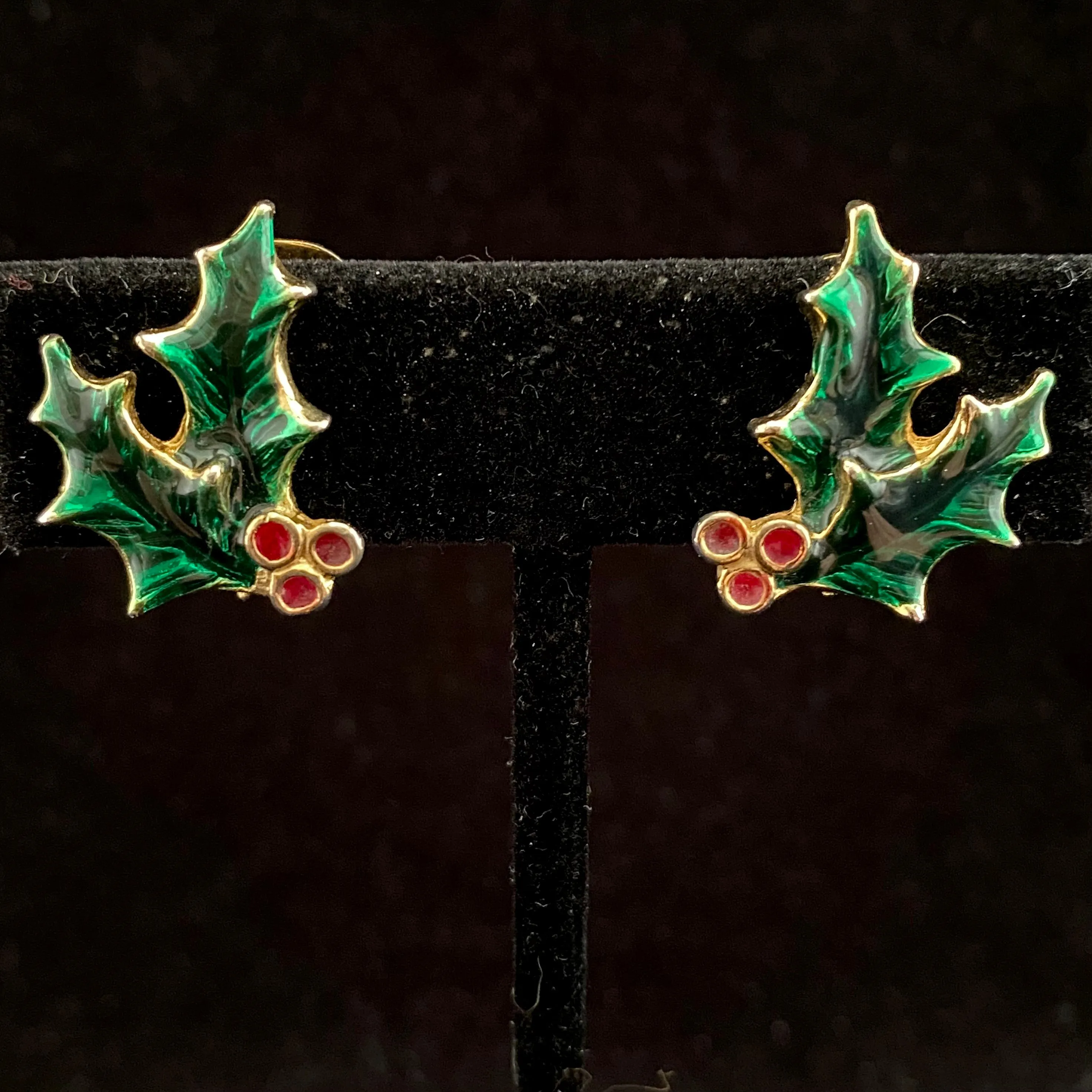 1960s Enameled Holly Earrings