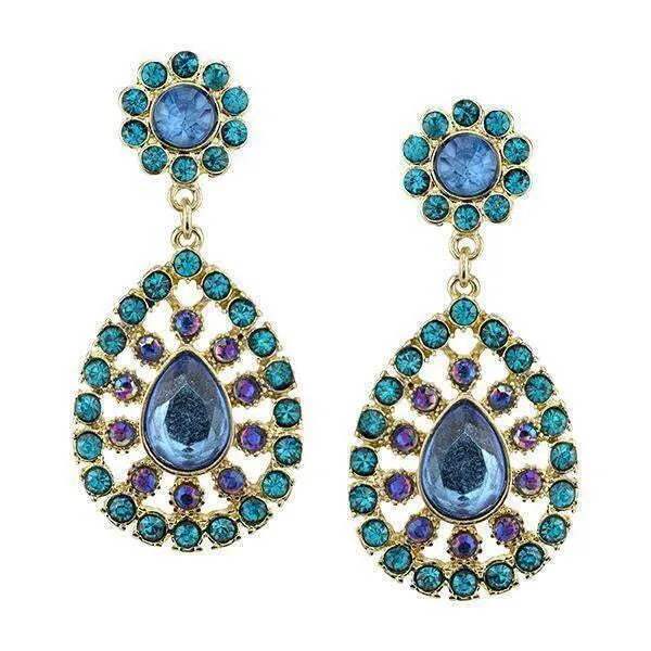 2028 Jewelry Blue Zircon And Blue Sapphire Ab Crystal Large Teardrop Drop Earrings