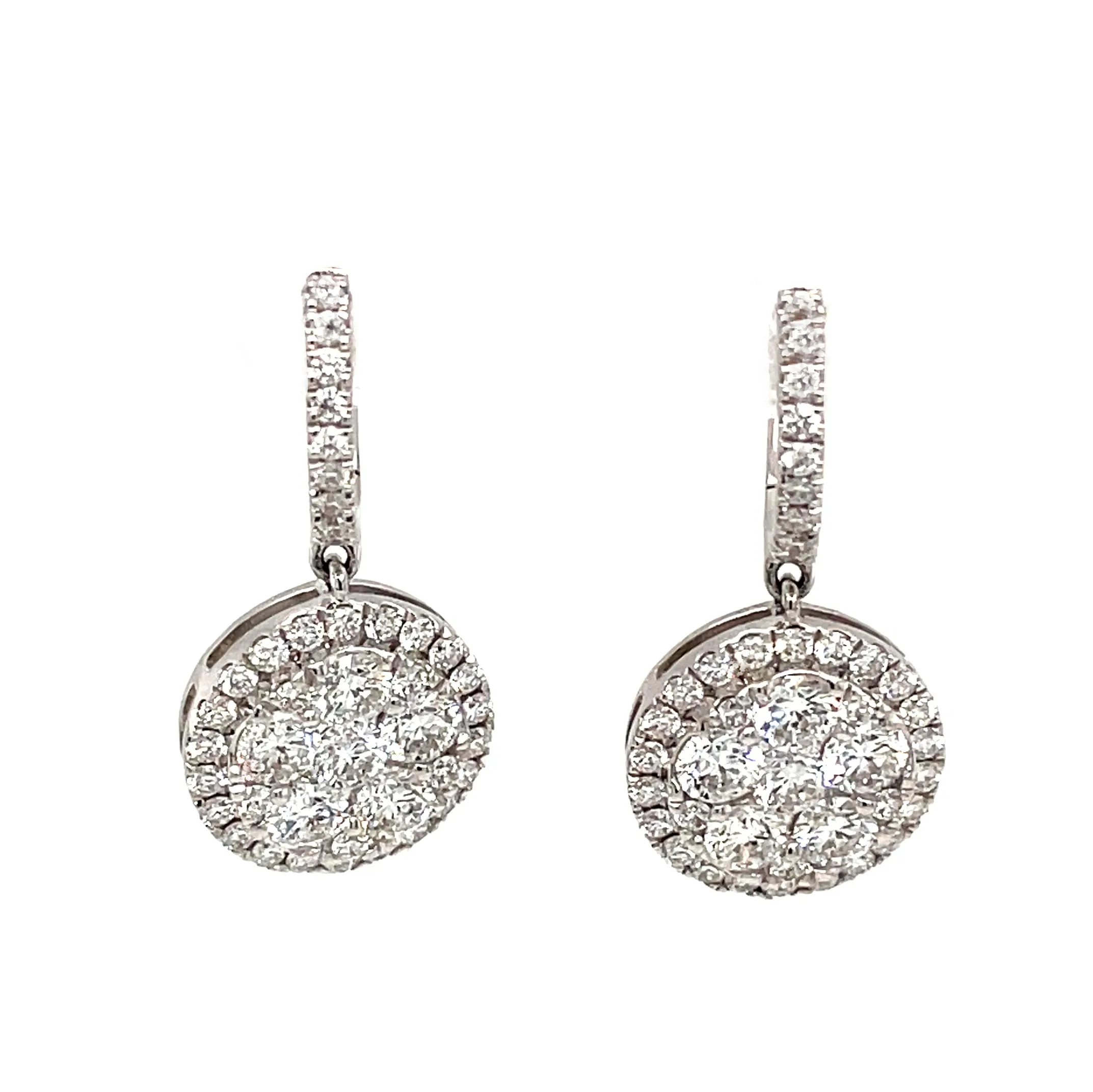 2.36ct 18k White Gold Diamond Cluster Drop Earrings