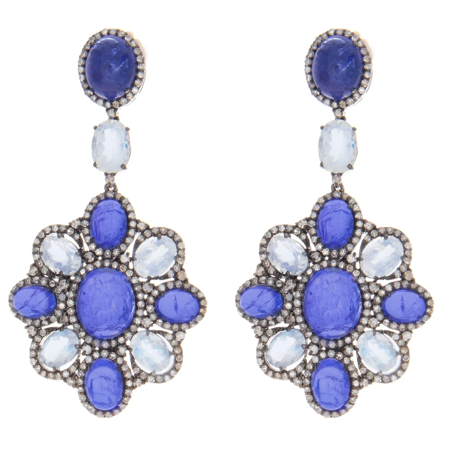 3.16ct Diamond, Tanzanite & Moonstone Earrings