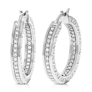 3/4 cttw Inside Out Lab Grown Diamond Hoop Earrings in Silver