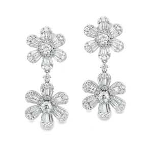 3.90ct 18k White Gold Diamond Flower Convertible Earrings