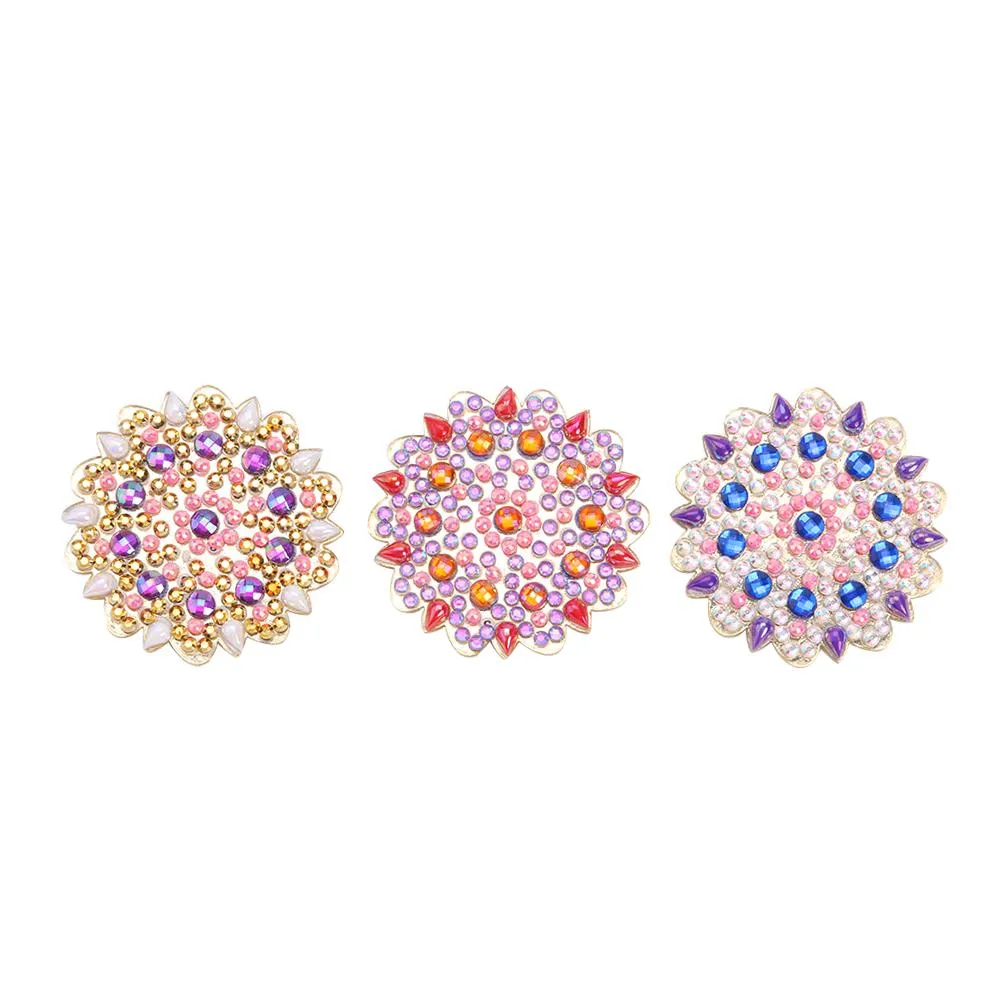 3pcs DIY Full Drill Diamond Brooches Flower Rhinestone Jacket Lapel Pins