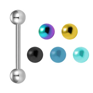 6 Piece Set 14G Stainless Steel Barbell with Anodized Loose Balls  5/8" Barbell