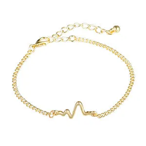 8SEASONS 3 colors New Arrival Heart beat Heartbeat Rhythm Chain Bracelet with Dangling Jewelry Bracelets Golden silver black