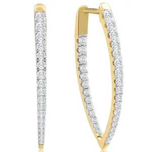 .90Ct Diamond Round Cut Pave Inside Outside Hoops Yellow Gold Earrings Lab Grown