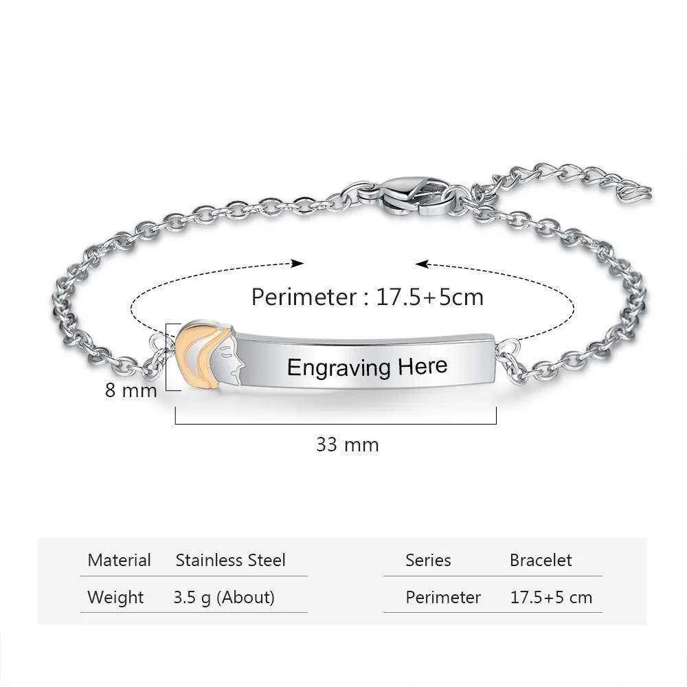 925 Sterling Silver Big Sister Tag  - Chain Bracelet with Custom Name Engraved - Fashion Jewellery for Women