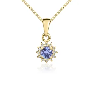 9K Yellow Gold Tanzanite & Diamond Halo Pendant