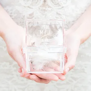 Acrylic Wedding Ring Box - Feather Whimsy Etching