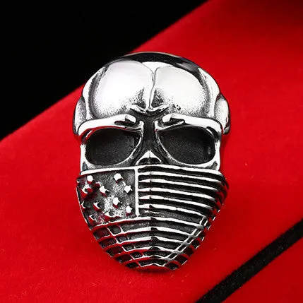 American Flag Stainless Steel Skull Ring for Men