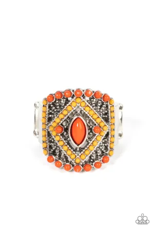 Amplified Aztec - Orange - Beaded Geometric Paparazzi Ring