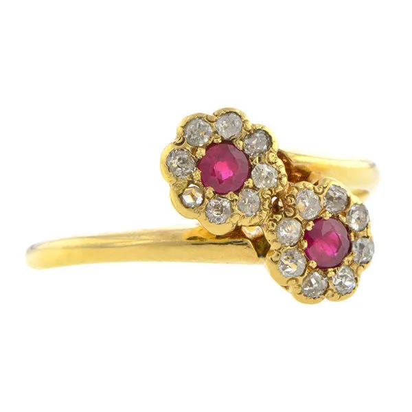 Antique Ruby & Diamond Bypass Ring