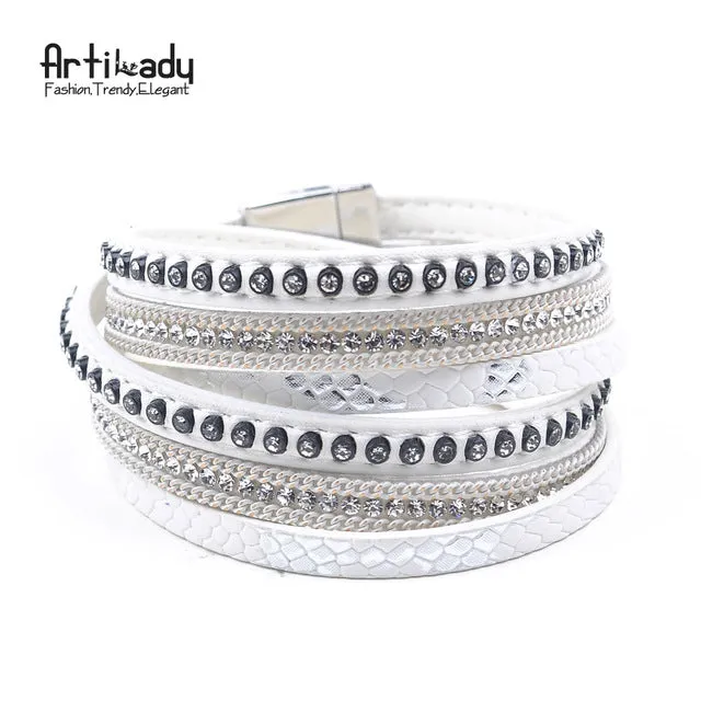 Artilady  wrap leather bangle charm winter leather bracelet women jewelry BW