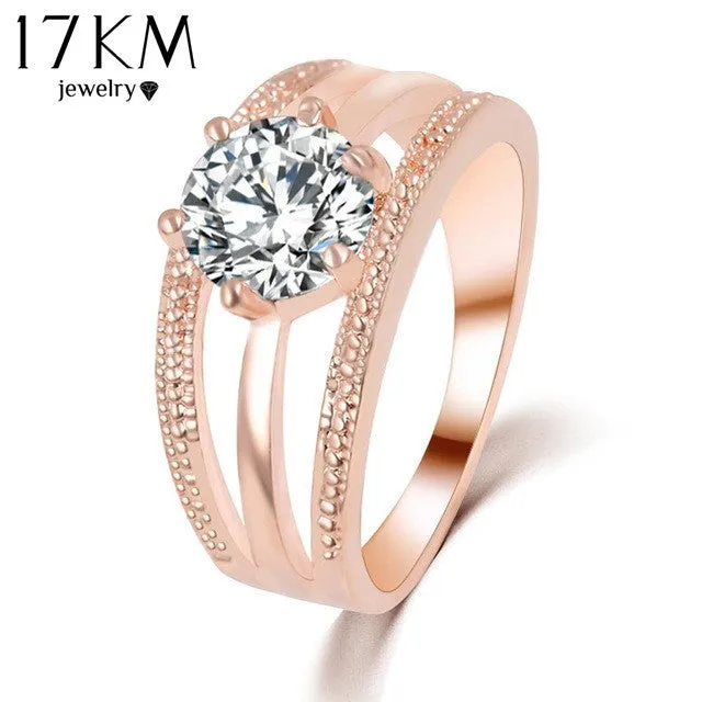 Austrian Crystal Gold Silver Plated Flower Engagement Ring for Women