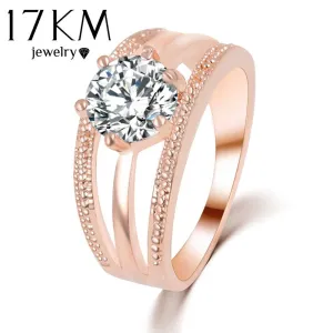 Austrian Crystal Gold Silver Plated Flower Engagement Ring for Women