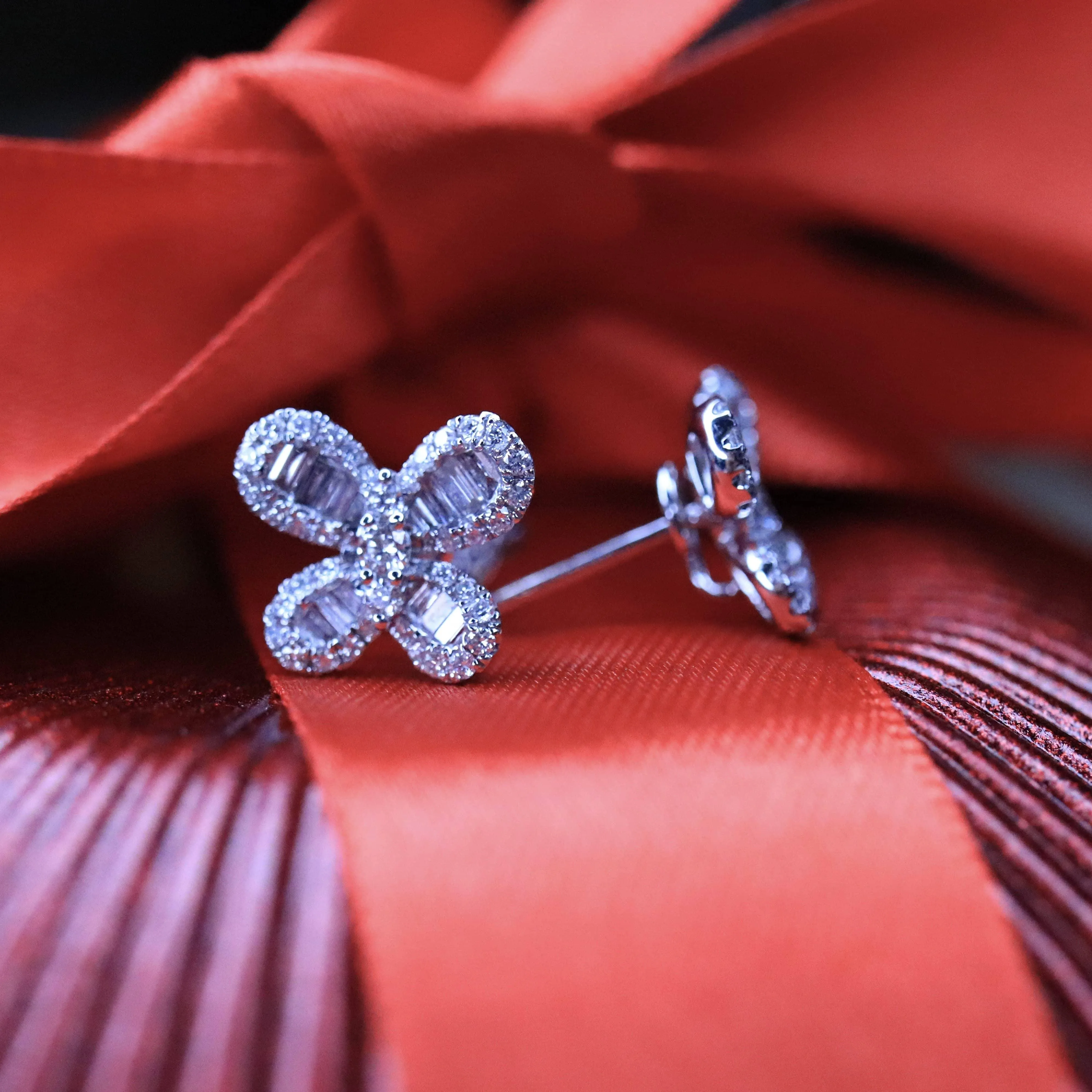 Baguette Cut Diamond Butterfly Earrings.