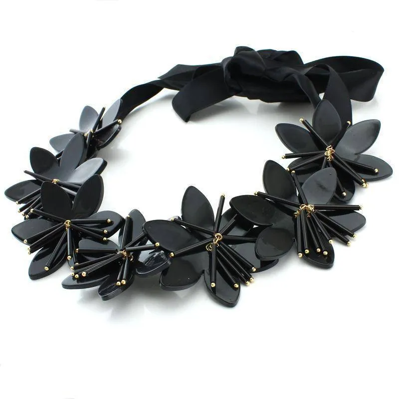 Black Acrylic Flowers Statement Necklace