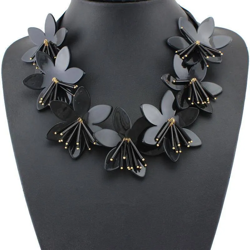 Black Acrylic Flowers Statement Necklace