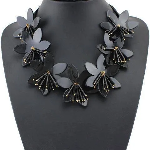 Black Acrylic Flowers Statement Necklace