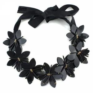 Black Acrylic Flowers Statement Necklace