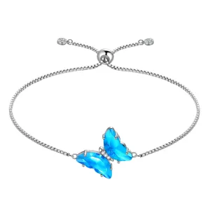 Blue Butterfly Bracelet March Aquamarine Birthstone Women Girls Jewelry Birthday Gift