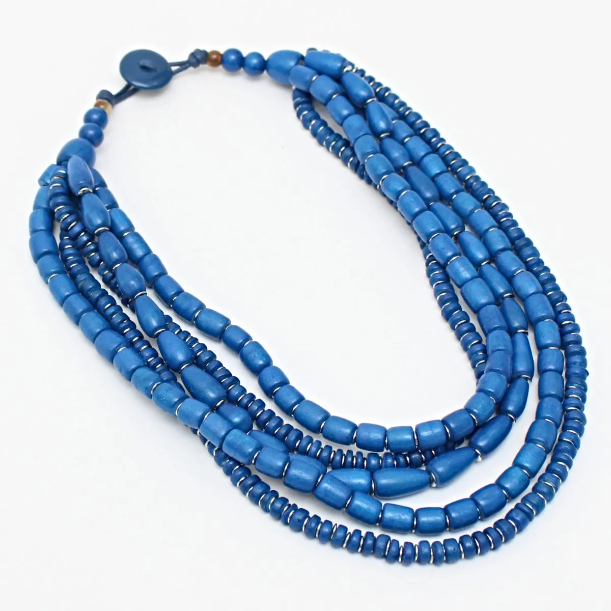 Blue Multi Strand Wood Jordana Necklace