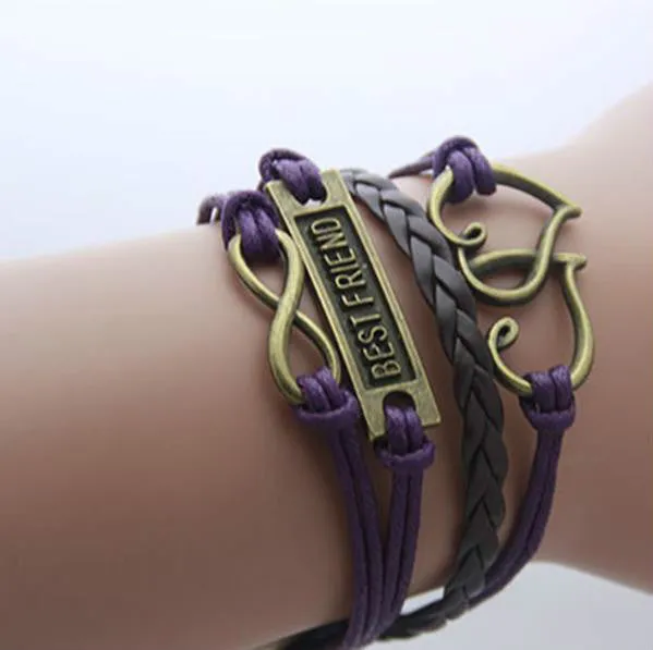 Bracelet Men Anchor leather Infinity bracelets for women Wings Owl Bohemian Jewelry wrap snaps bracelet