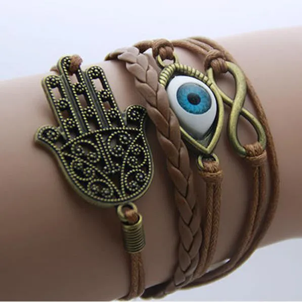 Bracelet Men Anchor leather Infinity bracelets for women Wings Owl Bohemian Jewelry wrap snaps bracelet