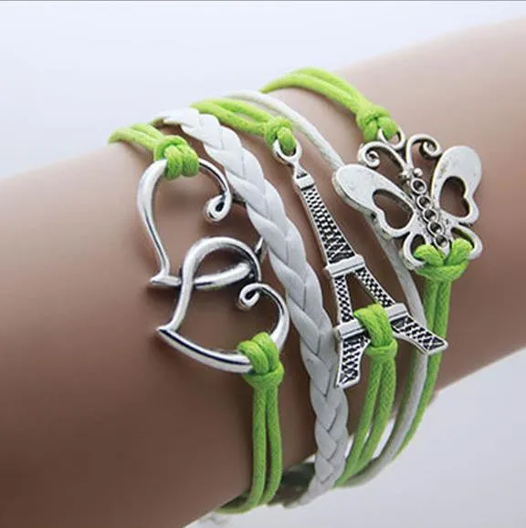 Bracelet Men Anchor leather Infinity bracelets for women Wings Owl Bohemian Jewelry wrap snaps bracelet