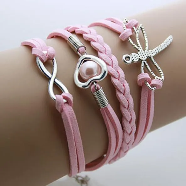 Bracelet Men Anchor leather Infinity bracelets for women Wings Owl Bohemian Jewelry wrap snaps bracelet