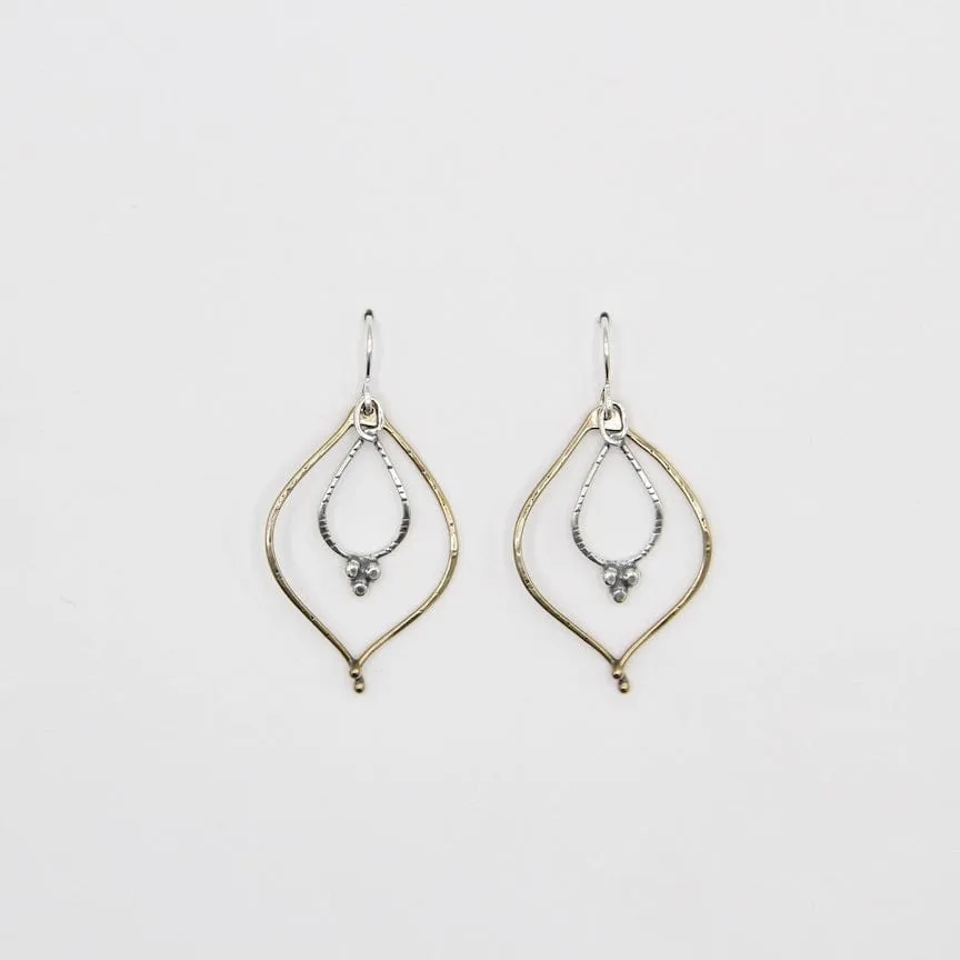 Brass Marquise with Silver Teardrop Earrings