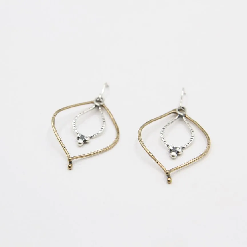 Brass Marquise with Silver Teardrop Earrings