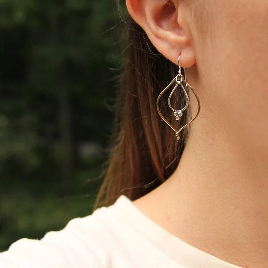 Brass Marquise with Silver Teardrop Earrings