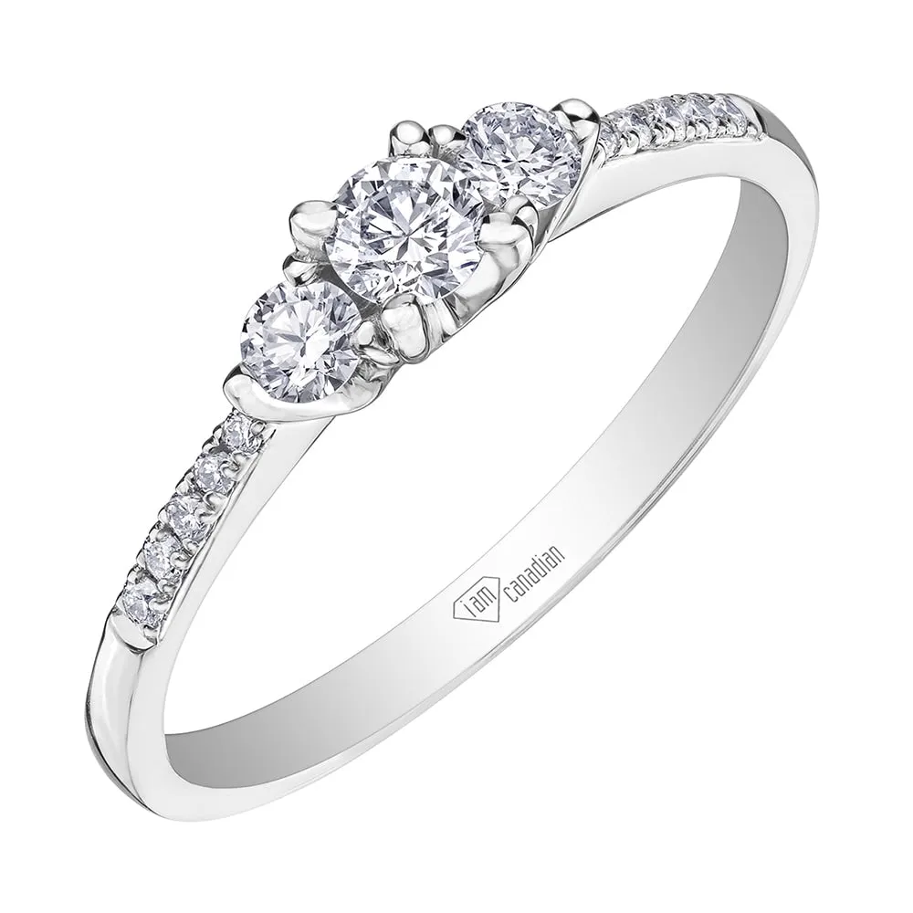 Canadian Three Stone Diamond Ring With Accents