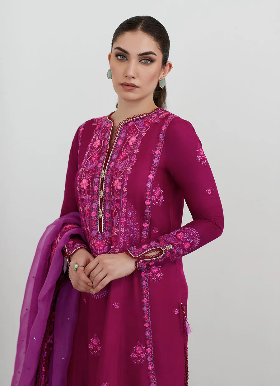 Catelyn Fuchsia Embroidered Shirt with Organza Dupatta