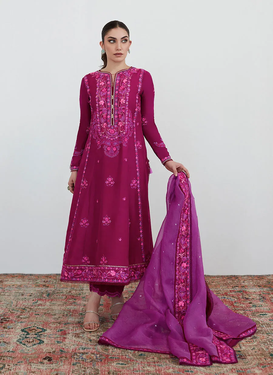 Catelyn Fuchsia Embroidered Shirt with Organza Dupatta