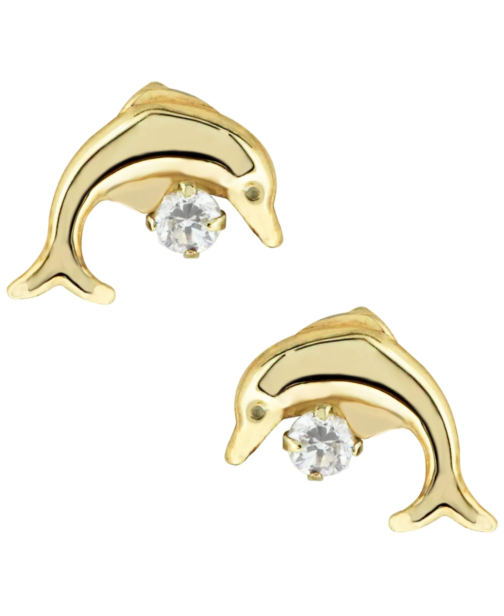 Children's 10K Gold Cubic Zirconia Dolphin Stud Earrings