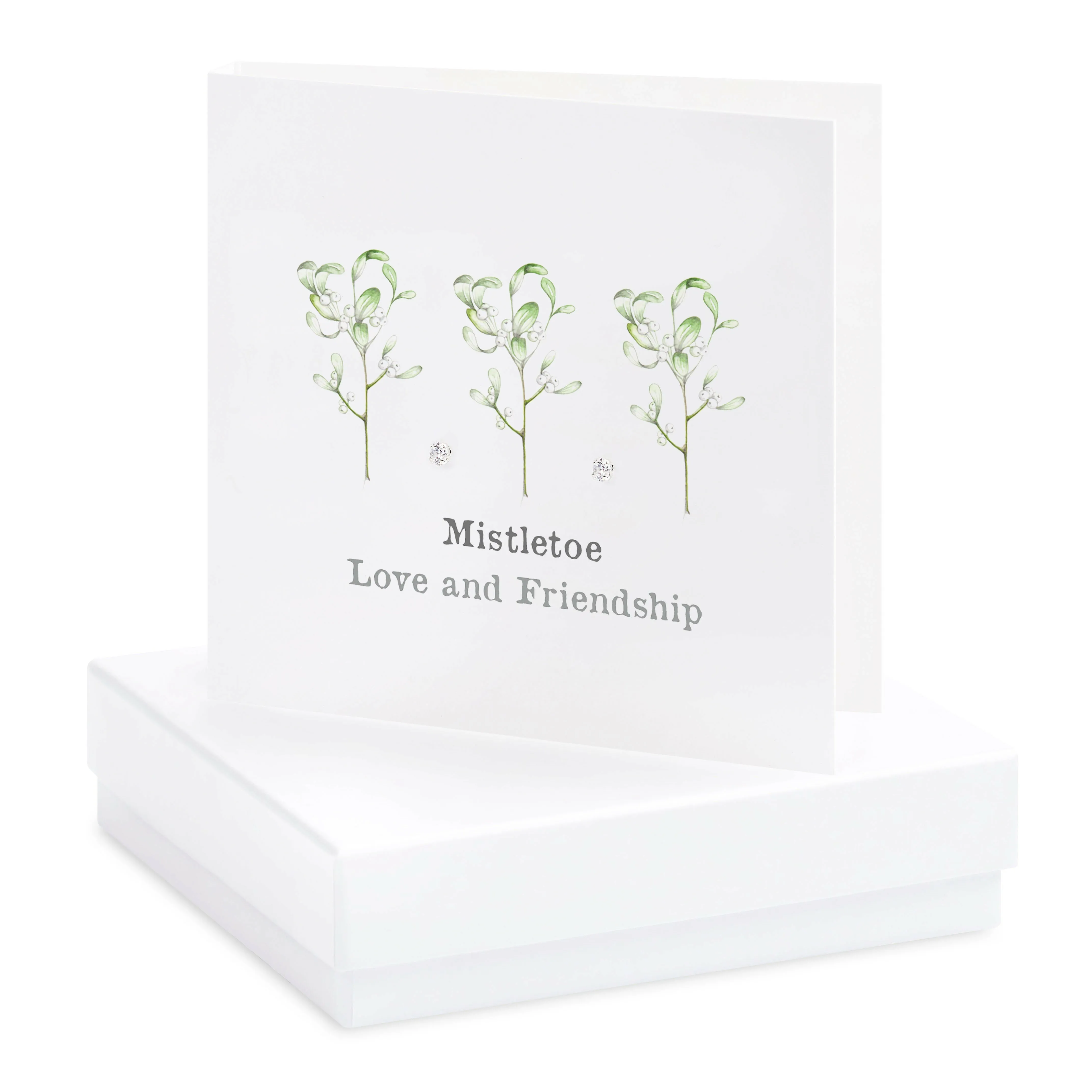 Christmas Mistletoe Sterling Silver Stud Earrings - Gift Box Included