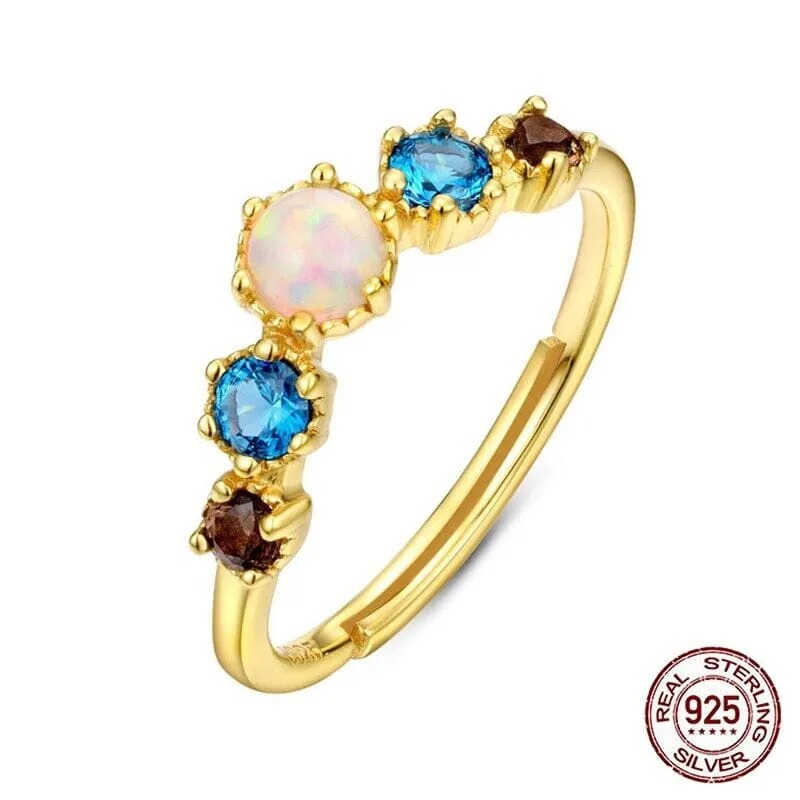 Classic Colorful Gold Color Resizable 925 Silver Ring