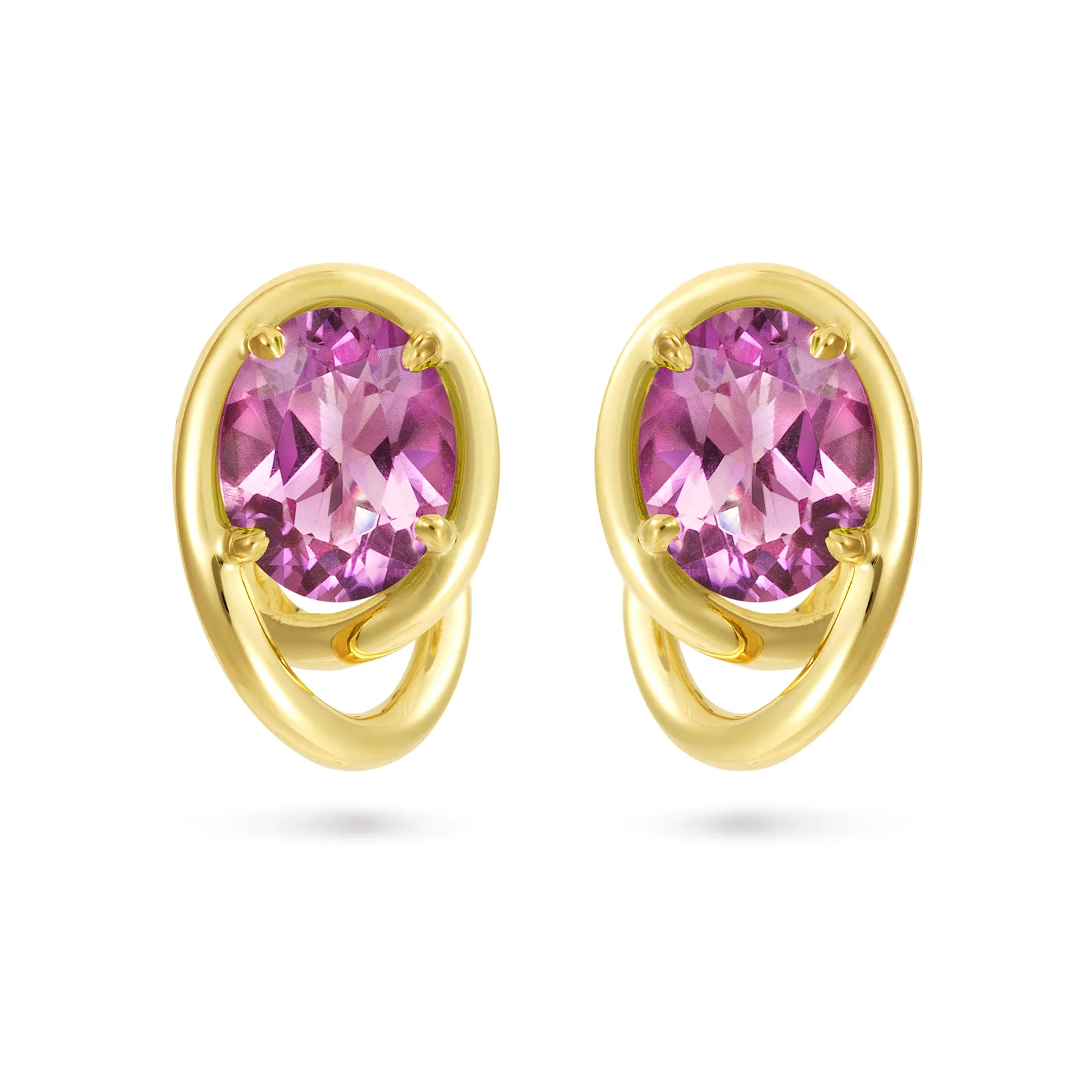 Contour Swirl Oval Amethyst and Yellow Gold Earrings