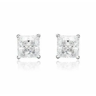 Crislu Princess Cut Cubic Zirconia Square Studs 2.5 cttw - Sterling Platinum