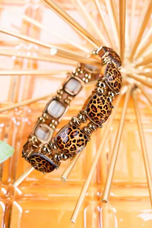 Crystal Avenue Leopard Print Cushion Cut Goldtone Bracelet