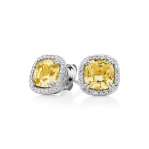 Cushion and Round Brilliant halo stud earrings with 2.81 carats* of diamond simulants in sterling silver