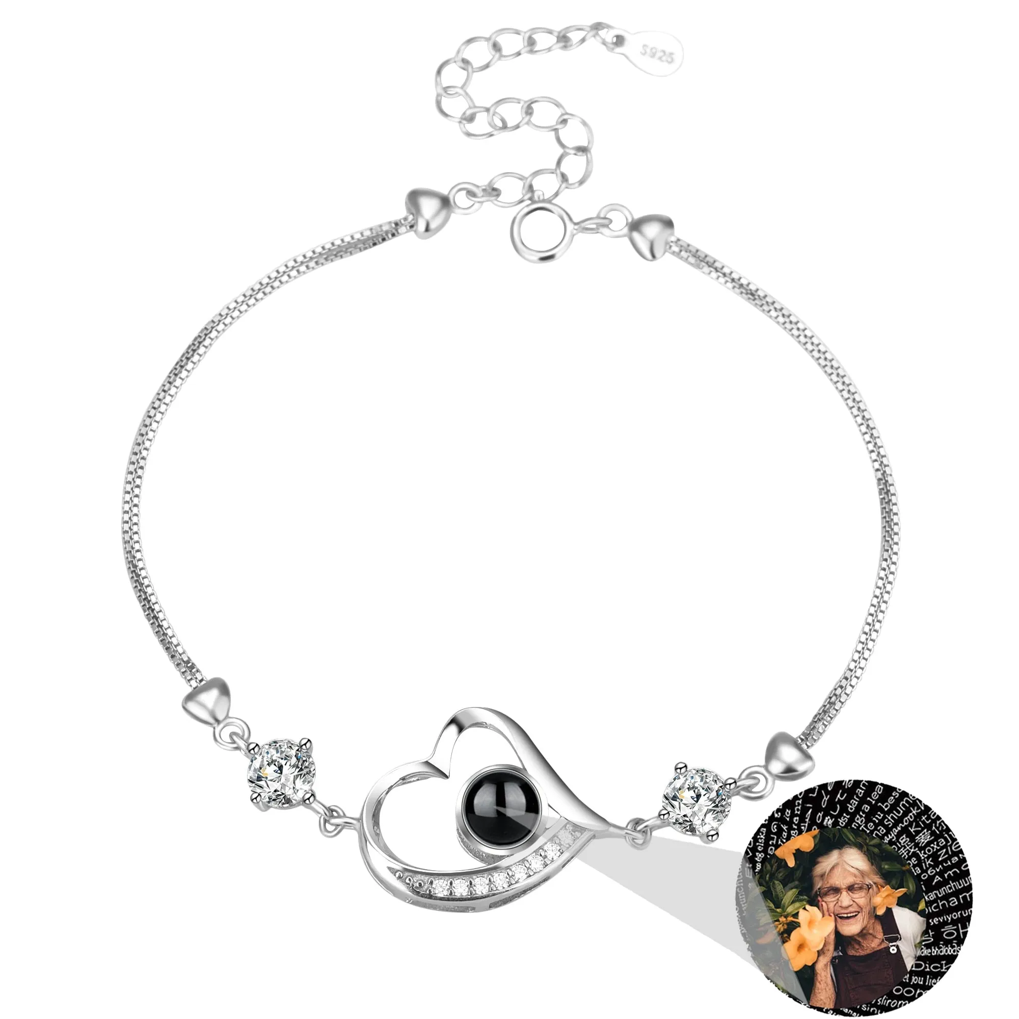 Customize Photo Name Projection Bracelet For Heart Chain Bracelets