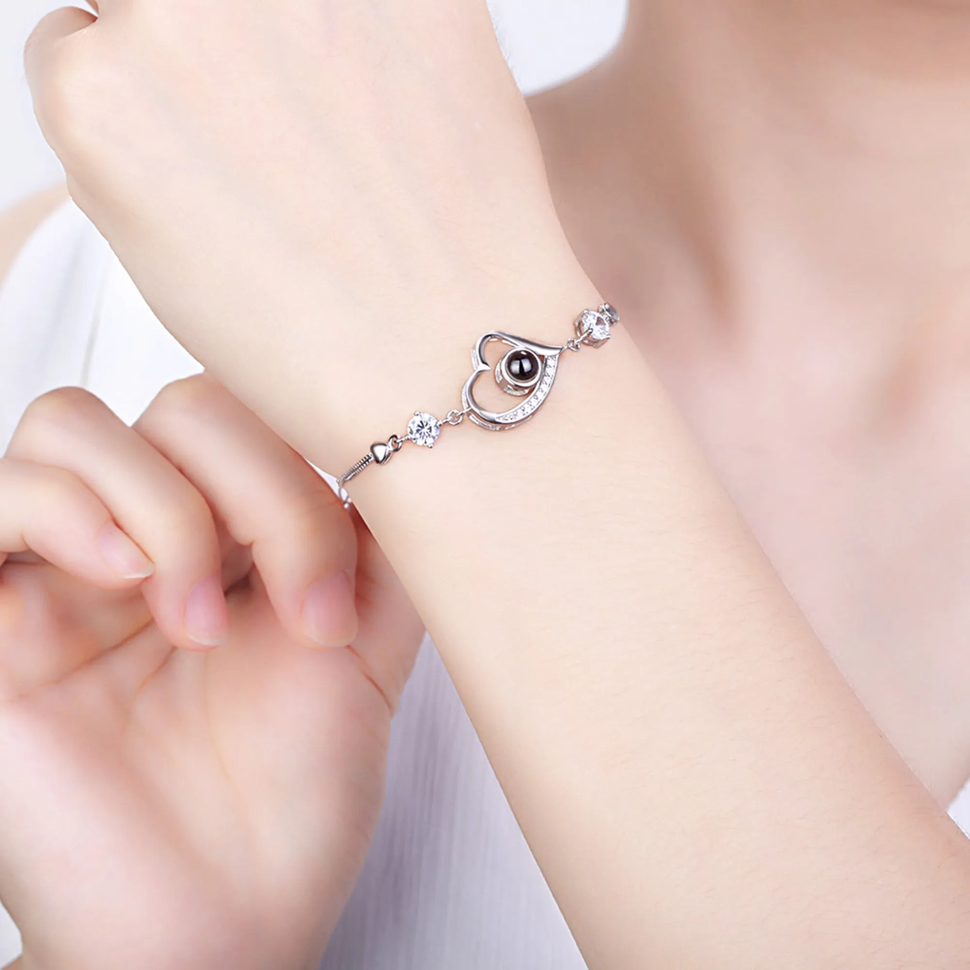 Customize Photo Name Projection Bracelet For Heart Chain Bracelets