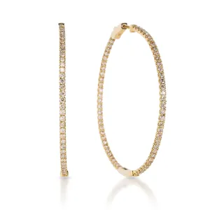 Cynthia 4 Carat Round Brilliant Diamond Hoop Earrings in 14k Yellow Gold