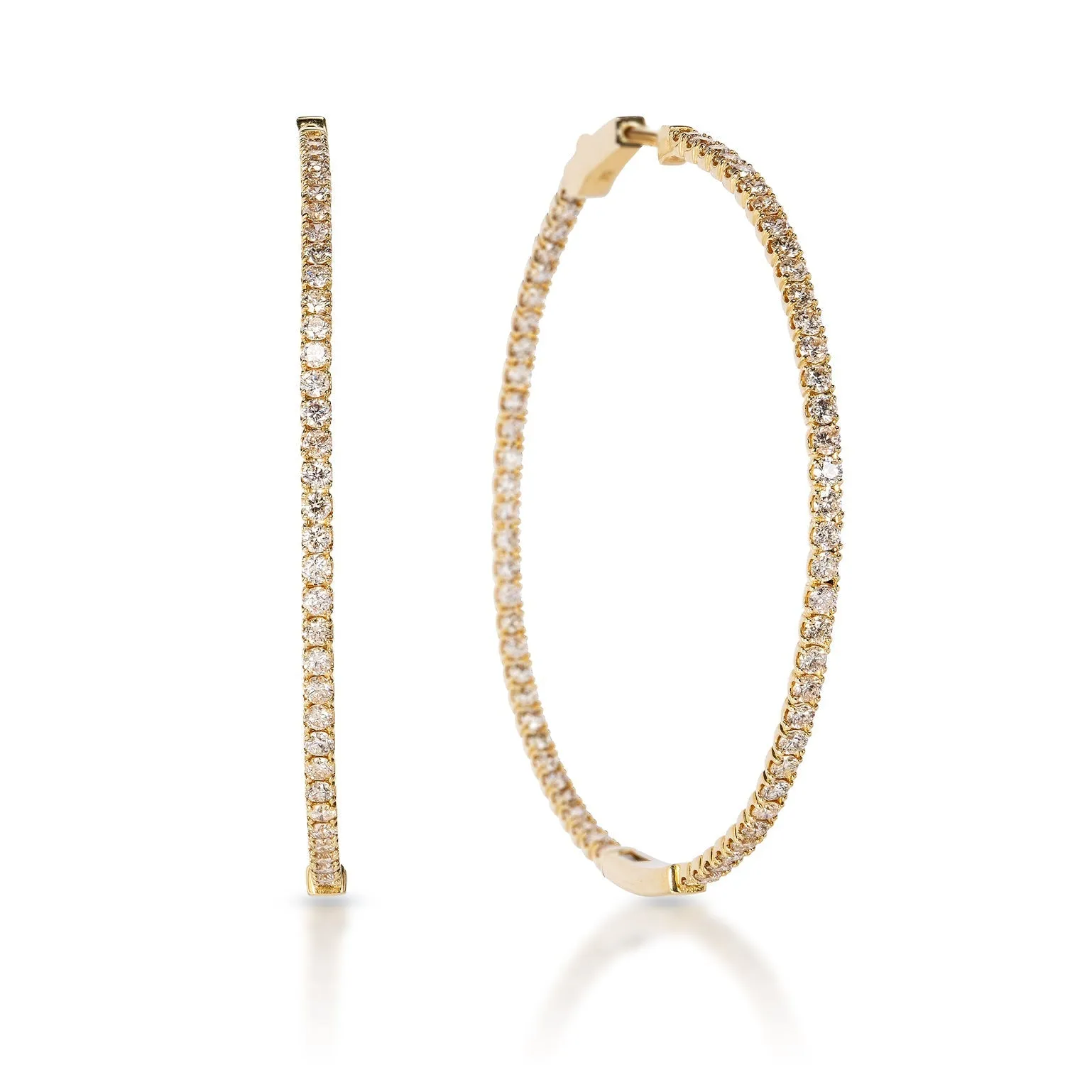 Cynthia 4 Carat Round Brilliant Diamond Hoop Earrings in 14k Yellow Gold